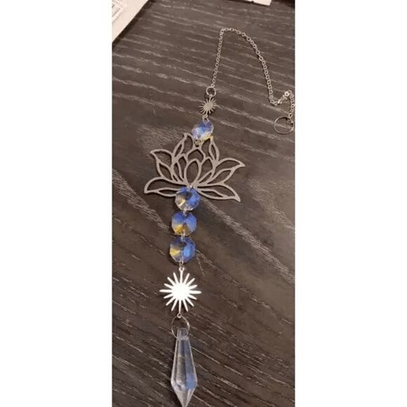 Silver Sun And Lotus Flower Crystal Hanging Sun Catcher - Picture 2 of 3